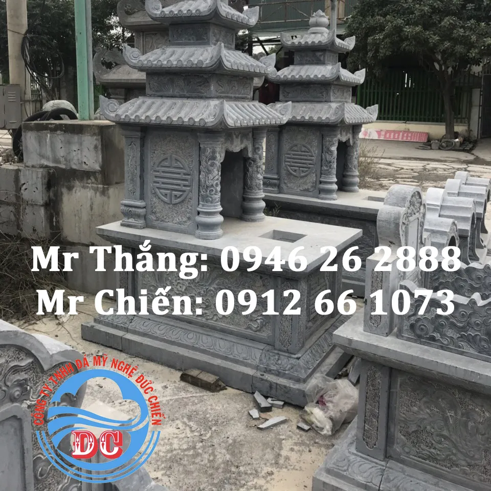 Mẫu mộ đá 2 mái nguyên khối LTĐC002 - Đá Mỹ nghệ Đức Chiến